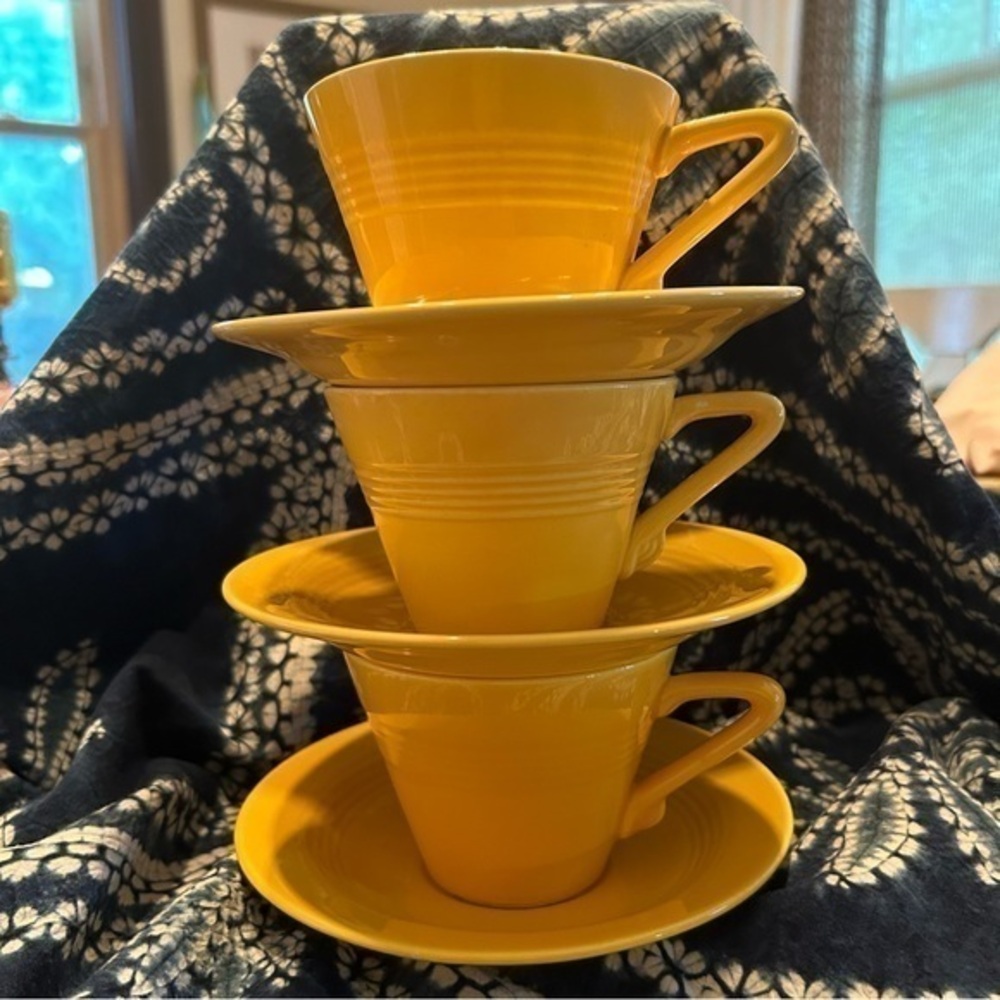 Lot of 3 Homer McLaughlin Harlequin Cups and Saucers MCM Golden